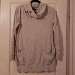 Lightweight Cowl Sweatshirt with Brown Buttons